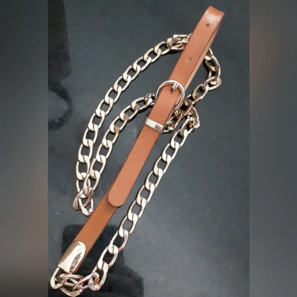 Faux Leather Gold Chain Skinny Belt